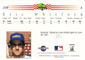 1992 Classic Best #238 Eric Whitford Back