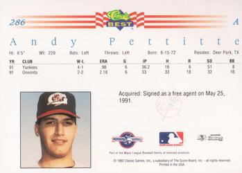 1992 Classic Best #286 Andy Pettitte Back