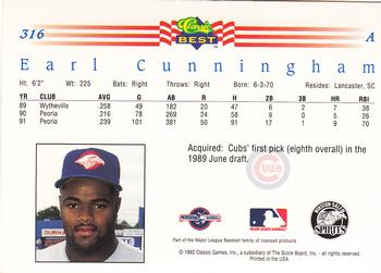 1992 Classic Best #316 Earl Cunningham Back