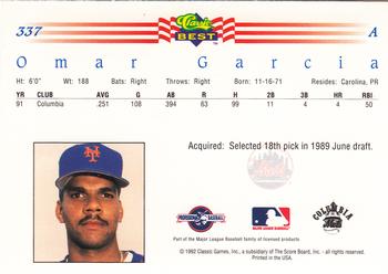 1992 Classic Best #337 Omar Garcia Back