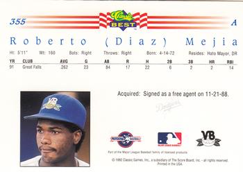 1992 Classic Best #355 Roberto ( Diaz ) Mejia Back