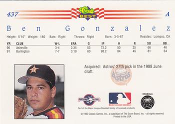 1992 Classic Best #437 Ben Gonzales Back