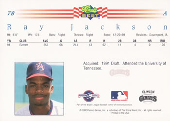 1992 Classic Best #78 Ray Jackson Back