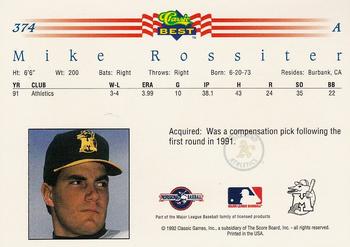 1992 Classic Best #374 Mike Rossiter Back