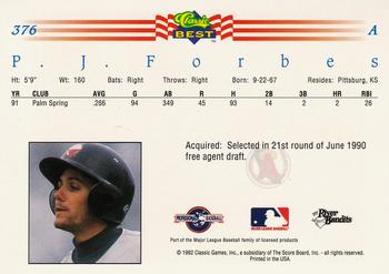 1992 Classic Best #376 P. J. Forbes Back