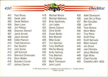 1992 Classic Best #450 Checklist: 401-450 Back