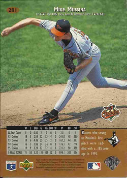 1996 Upper Deck #281 Mike Mussina Back