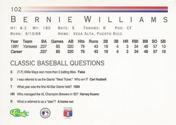 1992 Classic #102 Bernie Williams Back