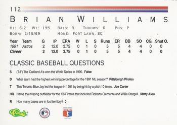 1992 Classic #112 Brian Williams Back