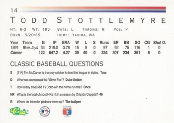1992 Classic #14 Todd Stottlemyre Back