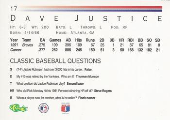 1992 Classic #17 Dave Justice Back