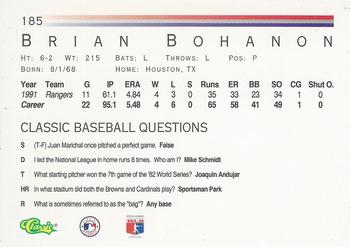 1992 Classic #185 Brian Bohanon Back