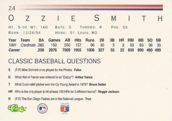 1992 Classic #24 Ozzie Smith Back