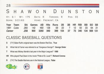 1992 Classic #28 Shawon Dunston Back