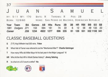 1992 Classic #37 Juan Samuel Back