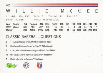 1992 Classic #42 Willie McGee Back