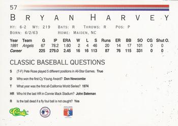 1992 Classic #57 Bryan Harvey Back