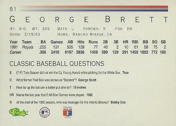 1992 Classic #81 George Brett Back