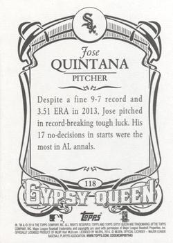 2014 Topps Gypsy Queen #118 Jose Quintana Back