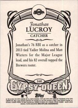 2014 Topps Gypsy Queen #160 Jonathan Lucroy Back
