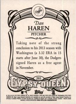 2014 Topps Gypsy Queen #203 Dan Haren Back
