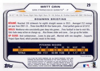 2014 Bowman #29 Matt Cain Back