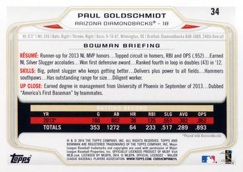 2014 Bowman #34 Paul Goldschmidt Back