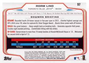 2014 Bowman #97 Adam Lind Back