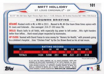 2014 Bowman #101 Matt Holliday Back