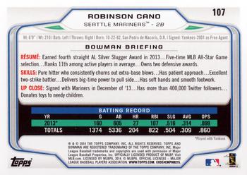 2014 Bowman #107 Robinson Cano Back