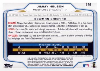 2014 Bowman #129 Jimmy Nelson Back