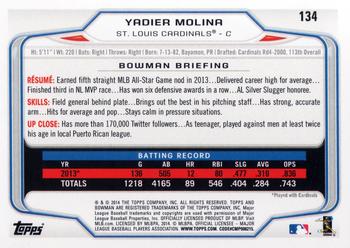 2014 Bowman #134 Yadier Molina Back