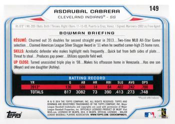 2014 Bowman #149 Asdrubal Cabrera Back