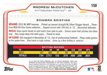 2014 Bowman #150 Andrew McCutchen Back