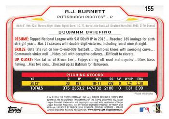 2014 Bowman #155 A.J. Burnett Back