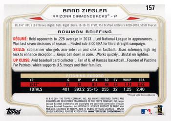 2014 Bowman #157 Brad Ziegler Back