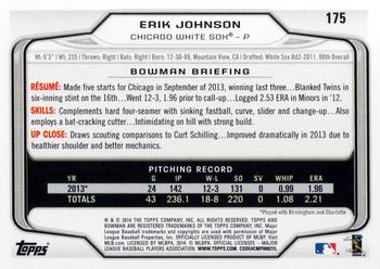 2014 Bowman #175 Erik Johnson Back