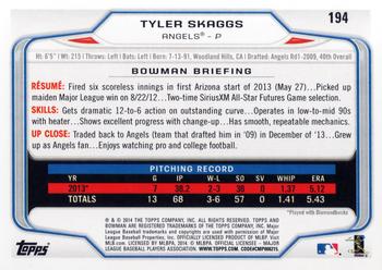 2014 Bowman #194 Tyler Skaggs Back