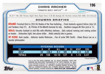 2014 Bowman #196 Chris Archer Back