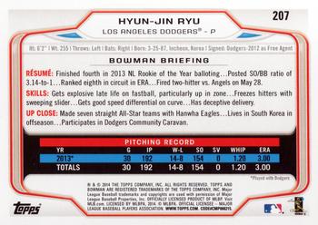 2014 Bowman #207 Hyun-Jin Ryu Back