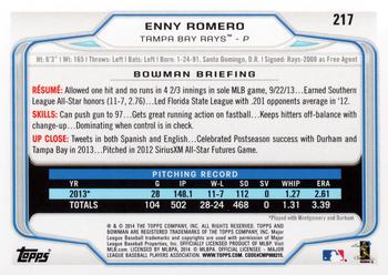 2014 Bowman #217 Enny Romero Back