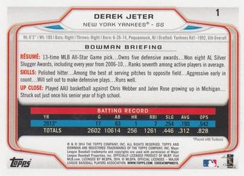 2014 Bowman #1 Derek Jeter Back
