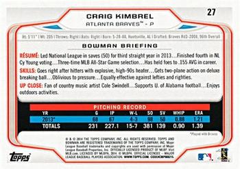 2014 Bowman #27 Craig Kimbrel Back