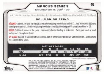 2014 Bowman #40 Marcus Semien Back