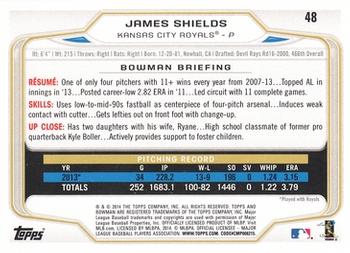 2014 Bowman #48 James Shields Back