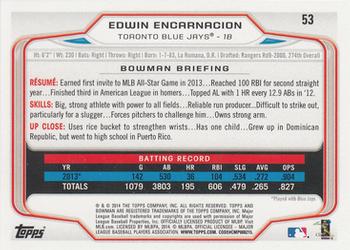 2014 Bowman #53 Edwin Encarnacion Back