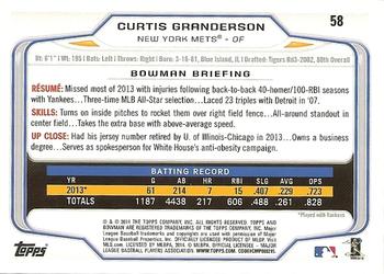 2014 Bowman #58 Curtis Granderson Back