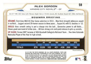 2014 Bowman #59 Alex Gordon Back