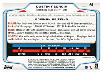 2014 Bowman #66 Dustin Pedroia Back