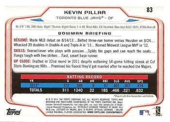 2014 Bowman #83 Kevin Pillar Back